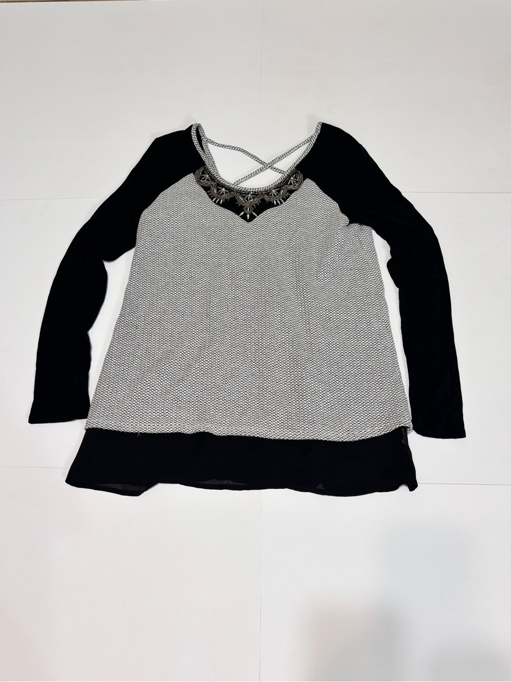 Maurices Crisscross Long-Sleeve Layered Black & gray Top